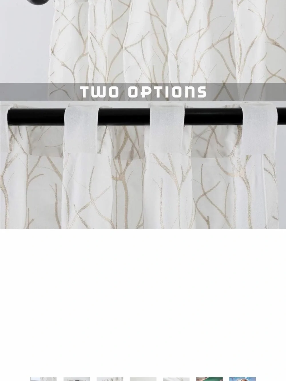 Set of 2 Twin Six Embroidered Curtains Tree Branch white tan 95 x 52 faux linen